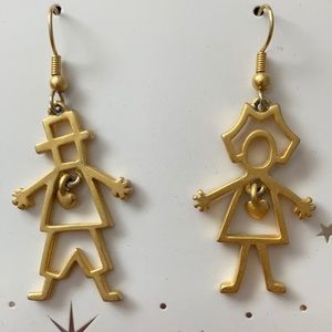 Girl & Boy Matching Gold Earrings EUC